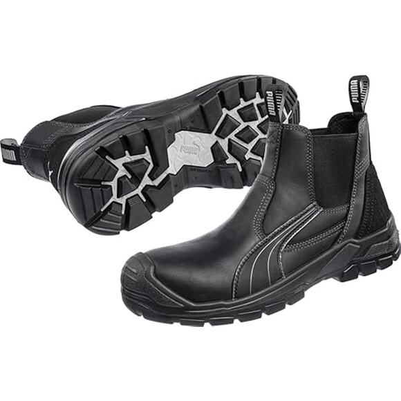 Puma Mens 10 Black Leather Tanami Mid Chelsea Boots Slip On Composite Toe LB3-28 - Picture 1 of 6